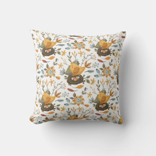 Love Birds Floral Bohemian Pattern Throw Pillow
