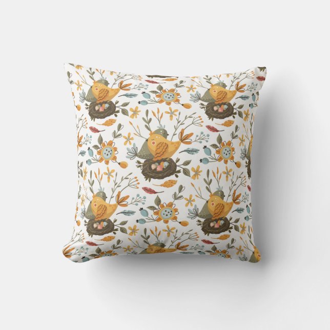 Love Birds Floral Bohemian Pattern Throw Pillow (Front)