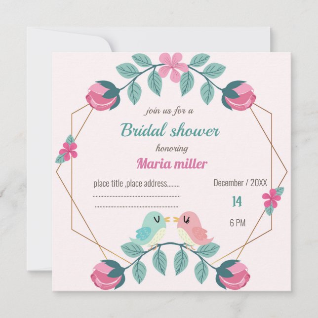 love birds  floral bridal shower invitation card (Front)