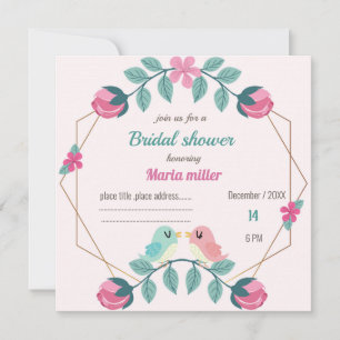 love birds floral bridal shower invitation card