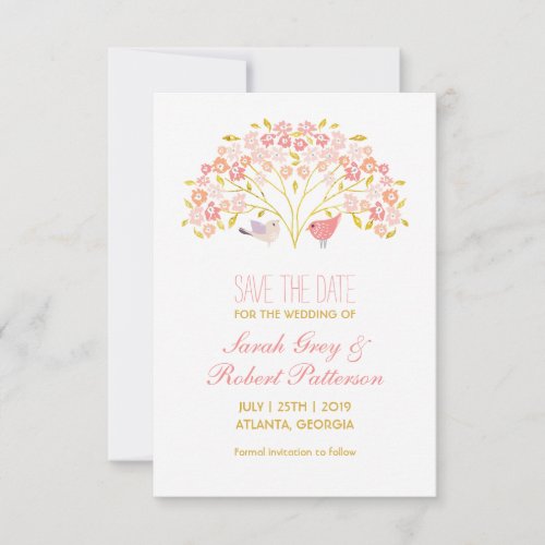 Love Birds Flower Tree Wedding Save The Date Card