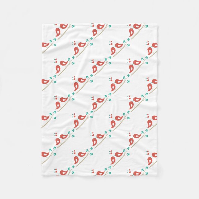 Love Birds Folk Art Fleece Blanket (Front)