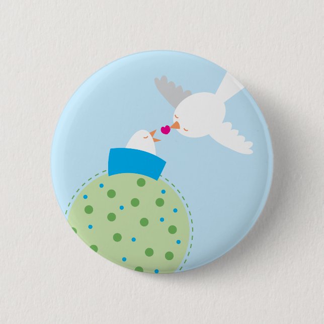 love birds giving pinback button (Front)
