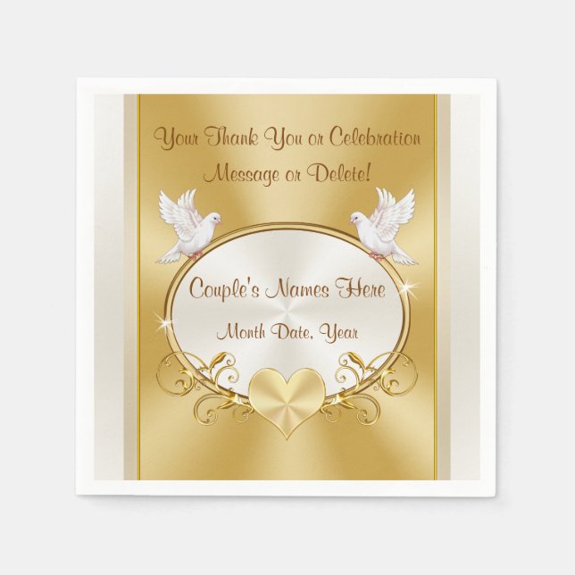 Love Birds Gold Wedding Napkins Personalized (Front)