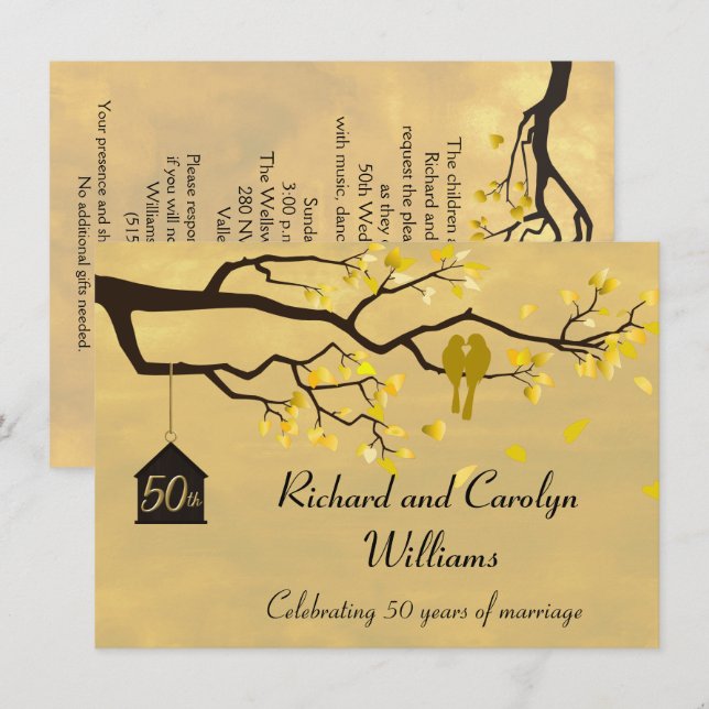 Love Birds Golden Anniversary Invitation (Front/Back)