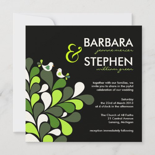 Love Birds _ Green Black Felt Wedding Invitations