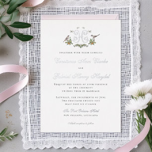 Love Birds "H" Monogram Foil Wedding Invitation