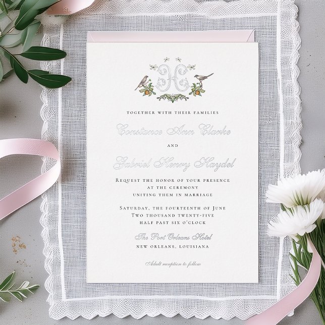 Love Birds "H" Monogram Foil Wedding Invitation Foil Invitation (Creator Uploaded)