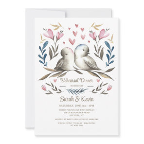 Love Birds Hand-Drawn Rehearsal Dinner Invitation