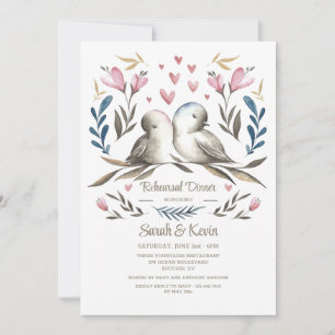 Love Birds Hand-Drawn Rehearsal Dinner Invitation