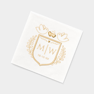 Love Birds Heart Crest 2 Initial Wedding Monogram Foil Napkins