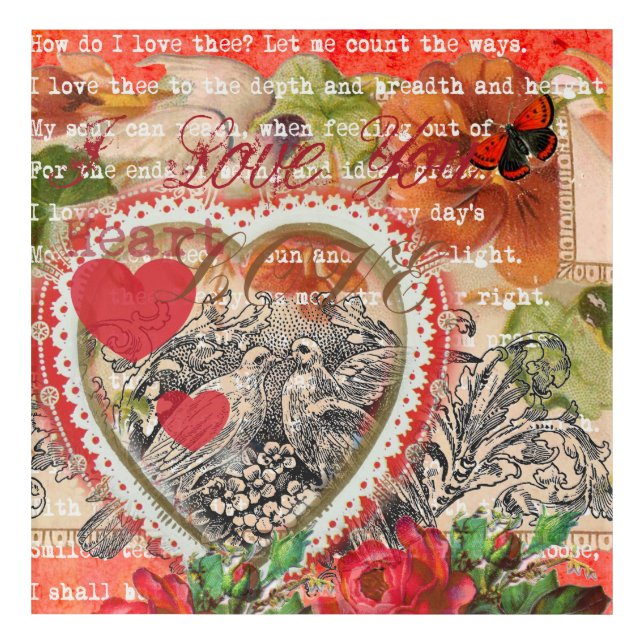 Love Birds Heart Red Art Collage (Front)