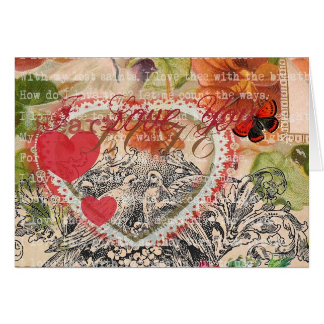 Love Birds Heart Red Art Collage Cards (Front Horizontal)