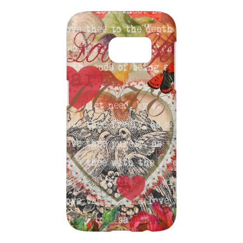 Love Birds Heart Red Art Collage Samsung Galaxy S7 Case