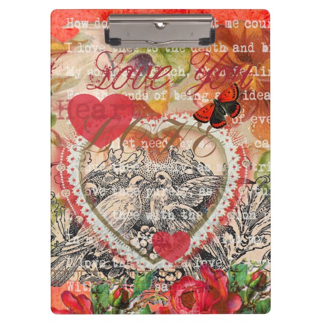 Love Birds Heart Red Art Collage Clipboard (Front)
