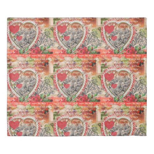 Love Birds Heart Red Art Collage Duvet Cover