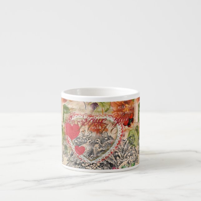 Love Birds Heart Red Art Collage Espresso Cup (Front)