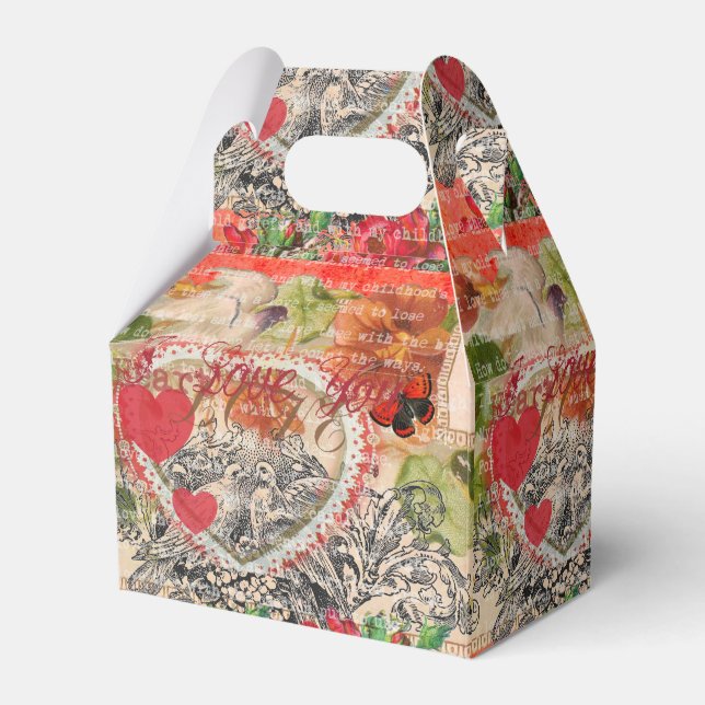 Love Birds Heart Red Art Collage Favor Boxes (Front Side)