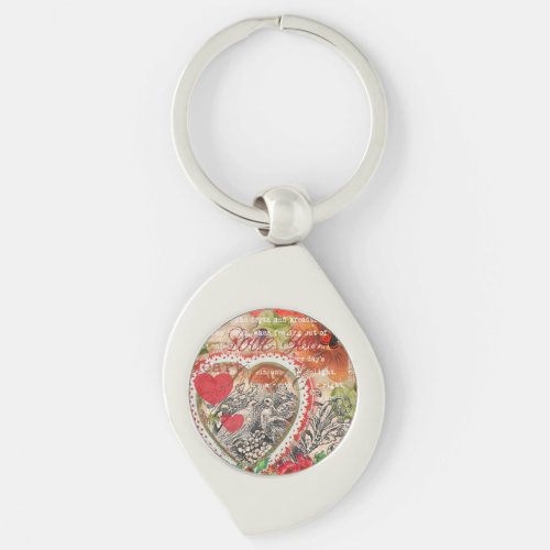 Love Birds Heart Red Art Collage Keychain