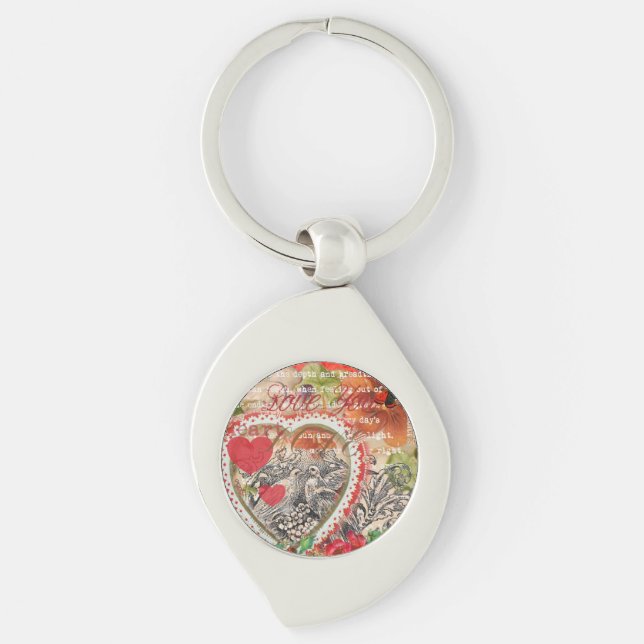 Love Birds Heart Red Art Collage Keychain (Front)