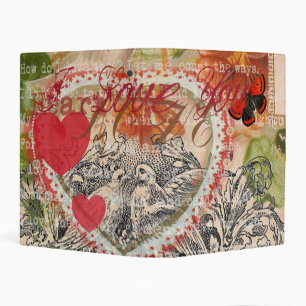 Love Birds Heart Red Art Collage Mini Binder