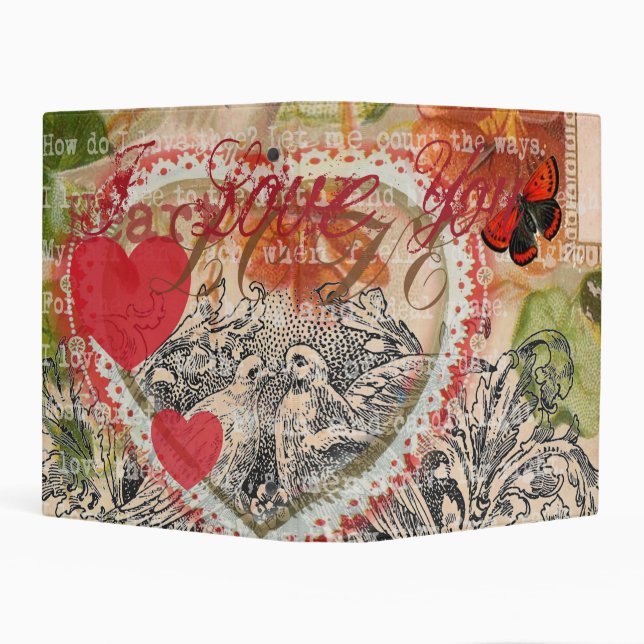 Love Birds Heart Red Art Collage Mini Binder (Background)