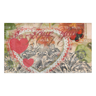 Love Birds Heart Red Art Collage Name Tag