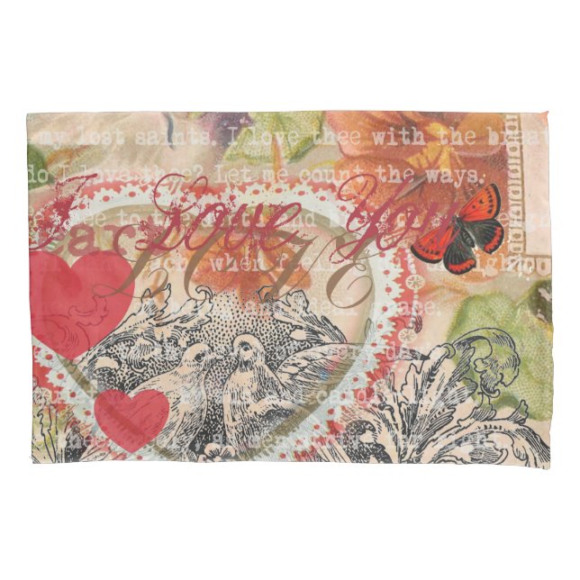 Love Birds Heart Red Art Collage Pillow Case (Front)
