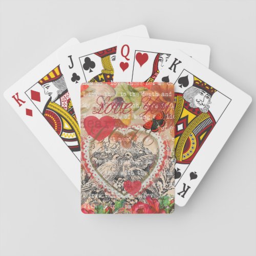 Love Birds Heart Red Art Collage Playing Cards