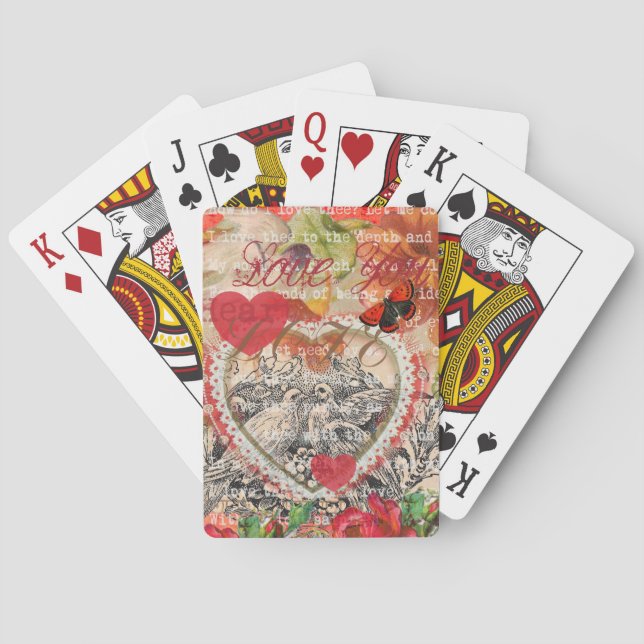 Love Birds Heart Red Art Collage Poker Cards (Back)