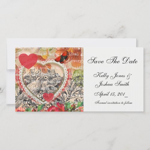 Love Birds Heart Red Art Collage Save The Date