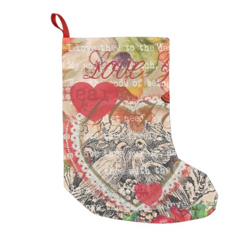 Love Birds Heart Red Art Collage Small Christmas Stocking