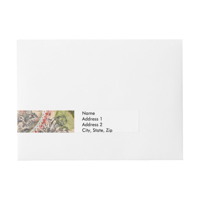 Love Birds Heart Red Art Collage Wrap Around Address Label (Front)