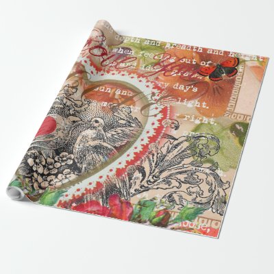 Love Birds Heart Red Art Collage Wrapping Paper