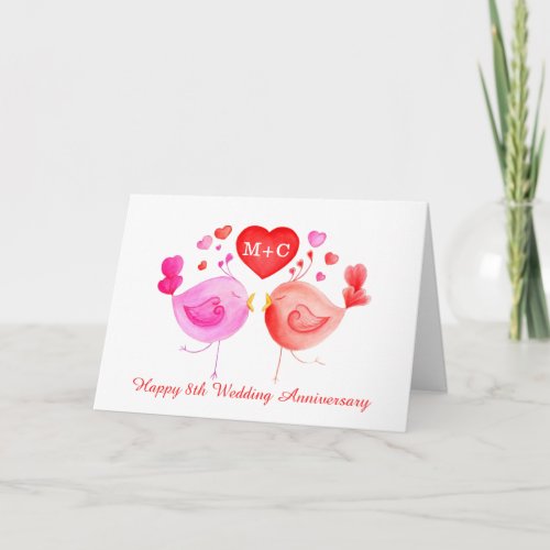 Love birds heart red pink Anniversary art card