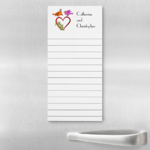 Love Birds Heart Wedding Engagement Names Lined Magnetic Notepad