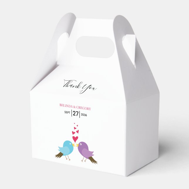 Love Birds & Hearts Wedding Favor Boxes (Front Side)