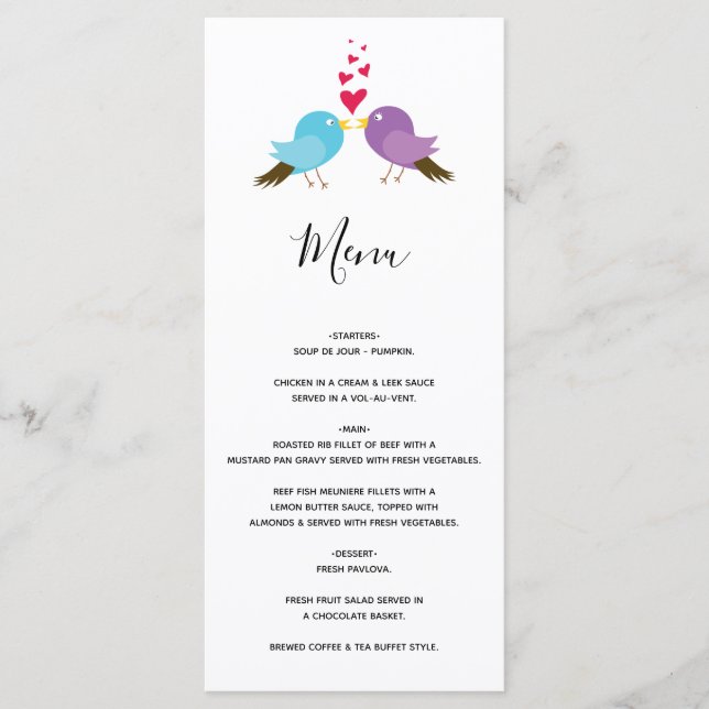 Love Birds & Hearts Wedding Menu (Front)