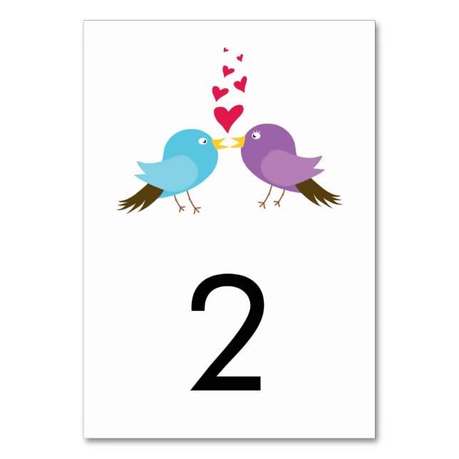 Love Birds & Hearts Wedding Table Number (Front)
