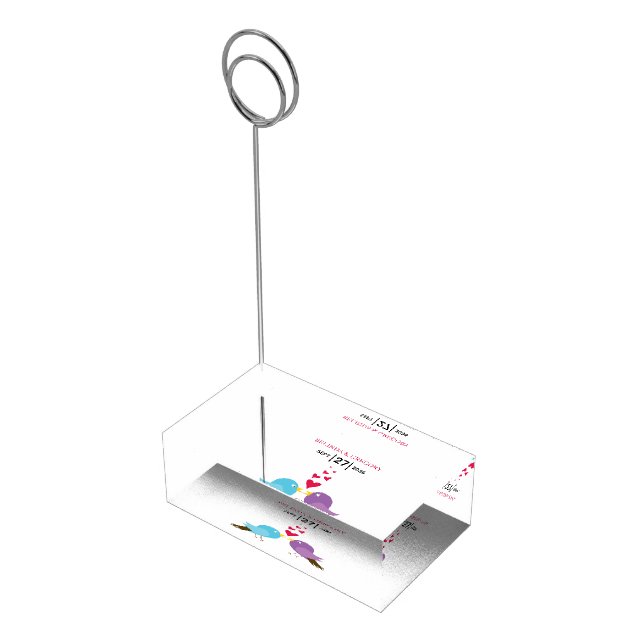 Love Birds & Hearts Wedding Table Number Place Card Holder (Corner)