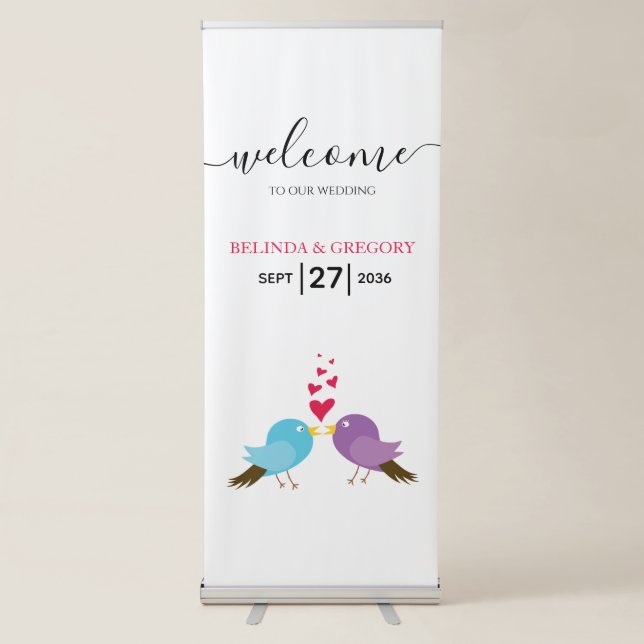 Love Birds & Hearts Wedding Welcome Sign (Front)