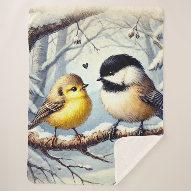 Love Birds In a Frozen Winter Decor Sherpa Blanket (Front)