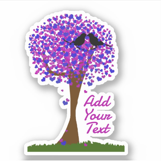 Love Birds in a Tree of Hearts - Winter Love Sticker (Front)