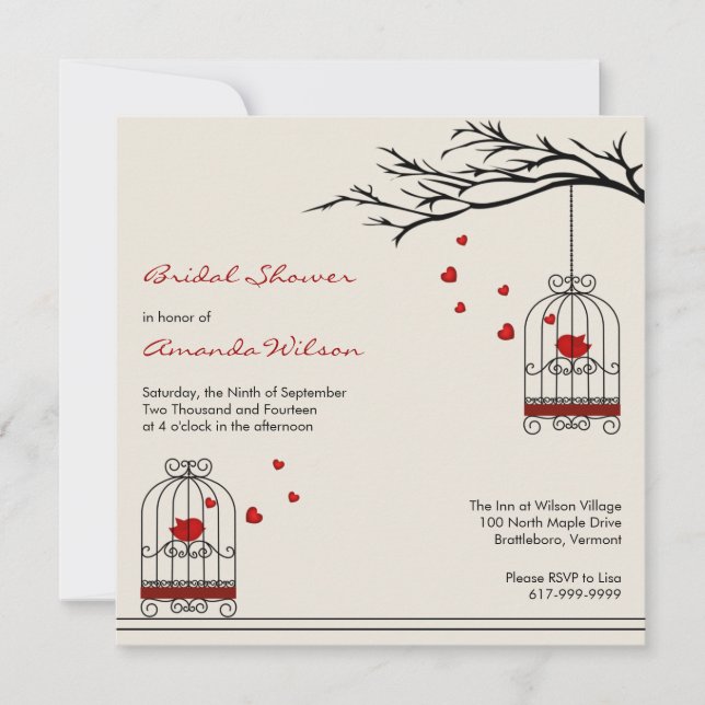 Love Birds in Birdcages Bridal Shower Invitations (Front)