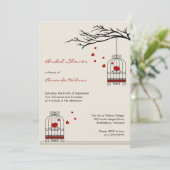 Love Birds in Birdcages Bridal Shower Invitations (Standing Front)