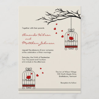 Love Birds in Birdcages Wedding Invitations
