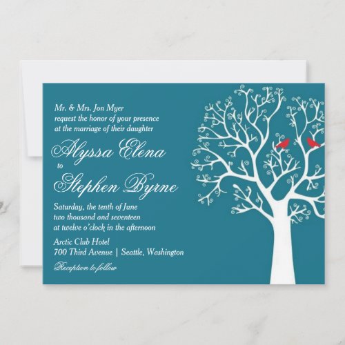 Love Birds in Sprouting Tree Wedding or Shower Invitation