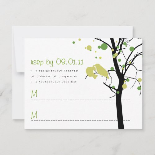 Love Birds in Tree - Modern Green Polka Dots RSVP Personalized Invitations