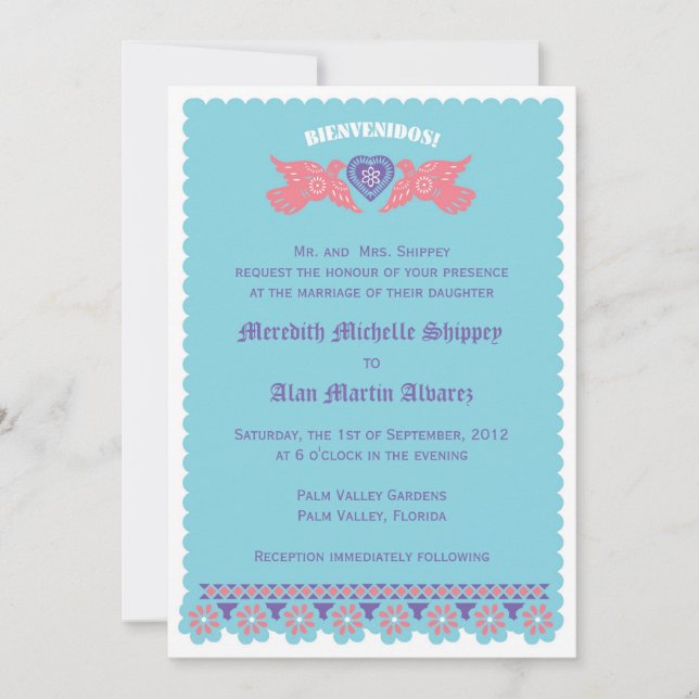 Love Birds Invitation - Turquoise and Coral (Front)