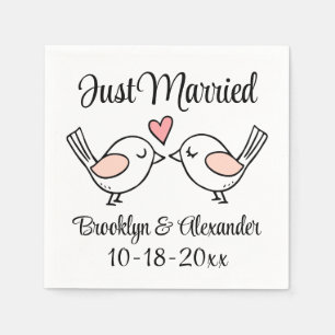 Love Birds Just Married Lovebirds Wedding Napkins